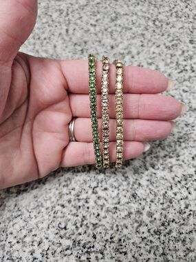 Catherine Popesco Swarovski Crystal Tennis Bracelet Trio - Green, Pink, and Gold